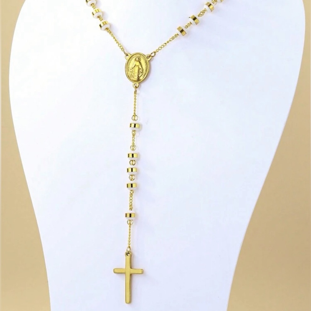 Unisex Stainless Steel Rosary Necklace - Picture 4 of 8